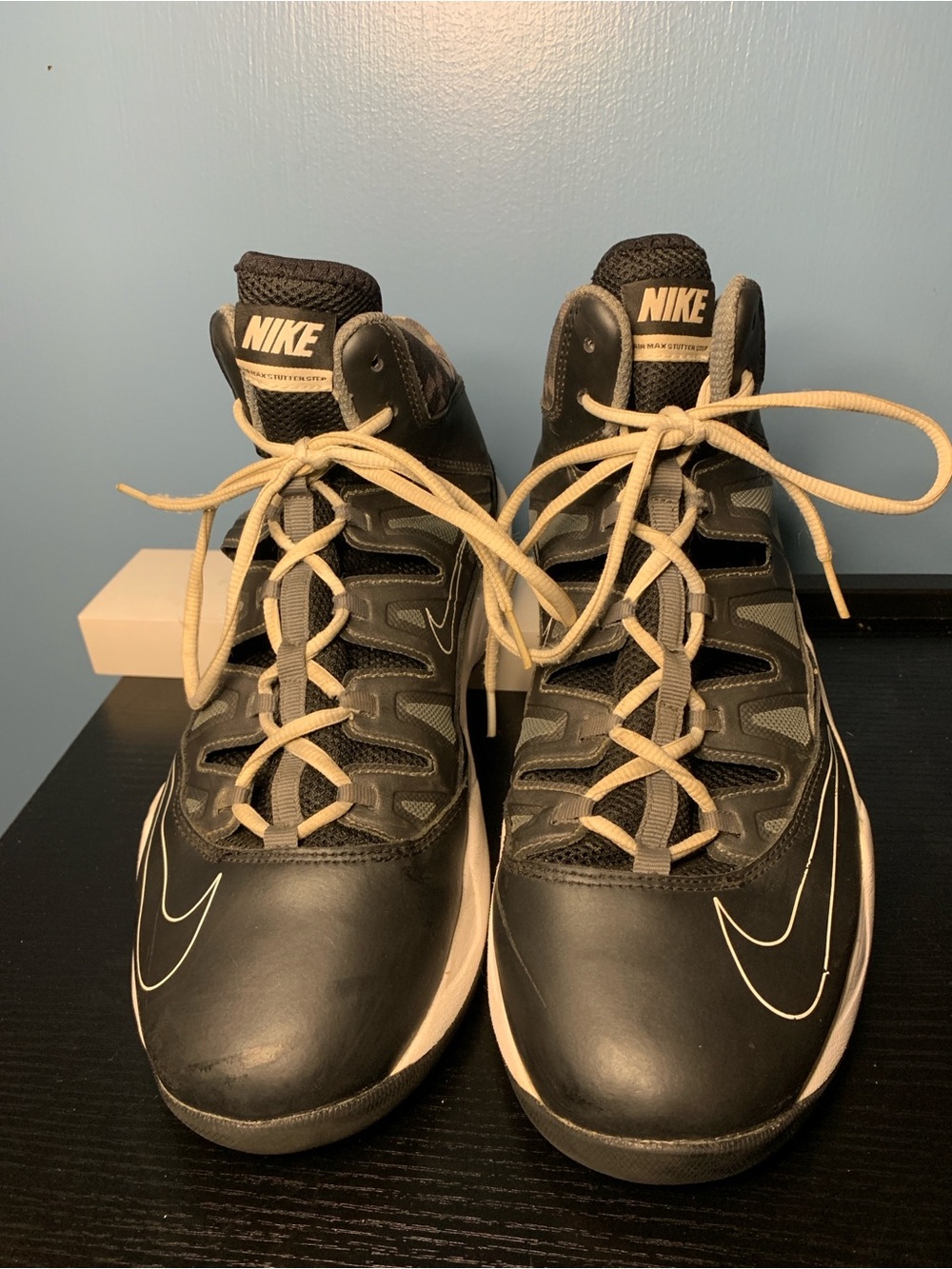 Nike Black and Gray High-Top Athletic Sneakers with Cream Laces